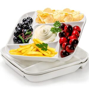 deayou 3 pack ceramic chip and dip serving tray, porcelain divided serving platter, 10" decorative sectional appetizer plate, 5-compartment stoneware relish fruit dish for veggie, snack, entertaining