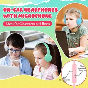 12 Pack Kids Headphones Bulk Classroom Headphones with Microphone 3.5 mm Jack Stereo Headphones Multi Color Headsets Adjustable Wired on Ear Headphones for Kids Adults School Classroom Library