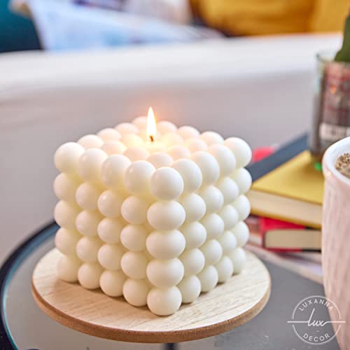 LUXANNA Large Decorative Scented Bubble Candle (White) - Handmade Aesthetic Candle for Home Decor - Minimalist & Cute Soy Wax Scented Candles Ideal Gift for Mother's Day, Birthday, Wedding, etc.