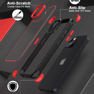 Mobnano Crystal Clear Case for iPhone 14 & iPhone 13, with Multicolor Protective Shockproof Bumpers [Not Yellowing] Slim Hard PC Back Cover for Men Women (Black/Red)