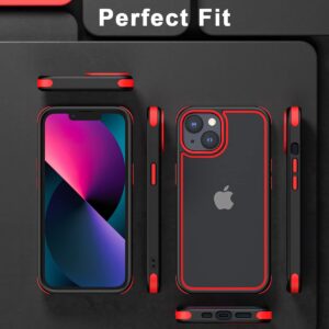 Mobnano Crystal Clear Case for iPhone 14 & iPhone 13, with Multicolor Protective Shockproof Bumpers [Not Yellowing] Slim Hard PC Back Cover for Men Women (Black/Red)