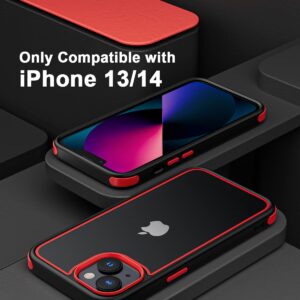 Mobnano Crystal Clear Case for iPhone 14 & iPhone 13, with Multicolor Protective Shockproof Bumpers [Not Yellowing] Slim Hard PC Back Cover for Men Women (Black/Red)