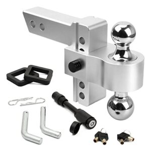boiarc adjustable trailer hitch, 6" drop/rise drop hitch ball mount for 2-inch receiver, 2" and 2-5/16" stainless steel dual balls 12,500 lbs gtw, aluminum tow hitch with double anti-theft pins locks