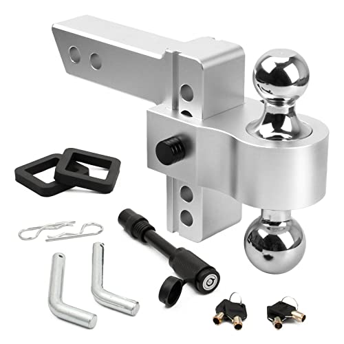 Boiarc Adjustable Trailer Hitch, 6" Drop/Rise Drop Hitch Ball Mount for 2-Inch Receiver, 2" and 2-5/16" Stainless Steel Dual Balls 12,500 LBS GTW, Aluminum Tow Hitch with Double Anti-Theft Pins Locks