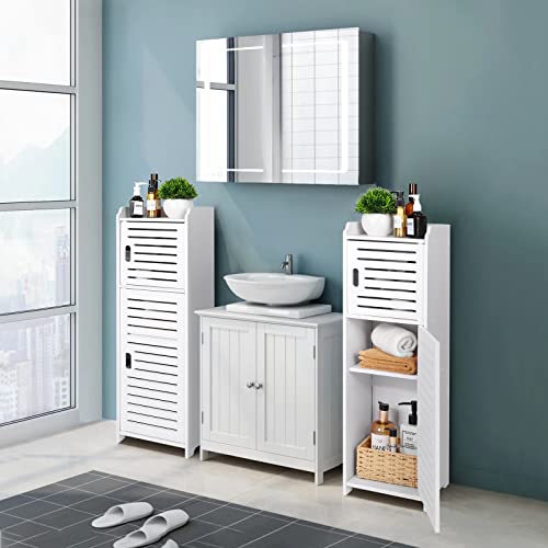 YARUKIMA Bathroom Storage Cabinet,Toilet Side Storage Organizer Floor Freestanding Cabinet with Shelves and Door,Bathroom Furniture,Side Table/Nightstand/Side Cabinet for Bedroom Living Room, White