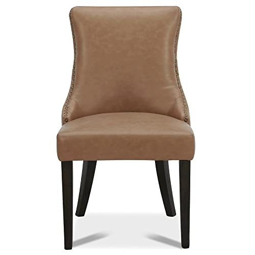 Watson & Whitely Upholstered Tufted Dining Chairs with High Back, Faux Leather Finish and Solid Wood Legs in Brushed Espresso, Set of 2, Saddle Brown