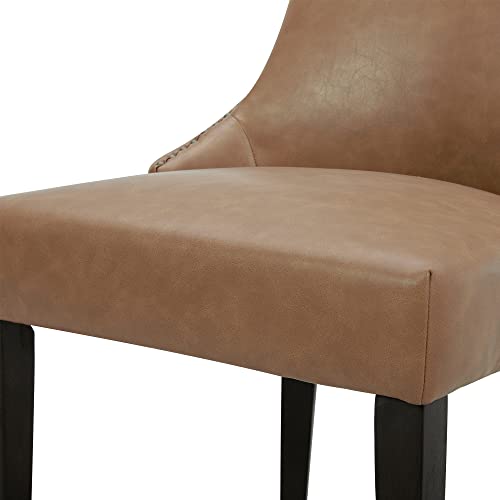 Watson & Whitely Upholstered Tufted Dining Chairs with High Back, Faux Leather Finish and Solid Wood Legs in Brushed Espresso, Set of 2, Saddle Brown