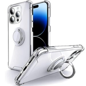 silverback crystal clear for iphone 14 pro case with ring stand, slim soft tpu shockproof protective phone case, shock absorption bumper case for apple iphone 14 pro 6.1 inch