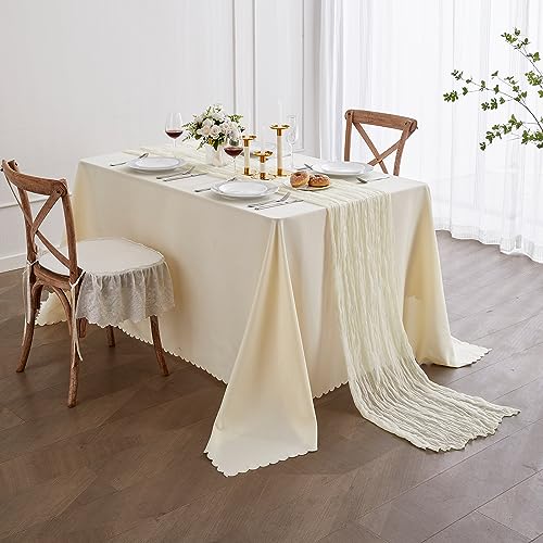 Nialnant Table Runner 35 X 160 Inch Beige Cheesecloth Table Runner for Wedding Reception,Rustic Table Runners for Boho Party,Holidays,Bridal Showers Decorations