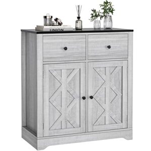 fotosok kitchen cabinet with 2 doors and 2 drawers, farmhouse buffet cabinet with adjustable shelves, storage cabinet coffee bar for kitchen entryway living room, grey