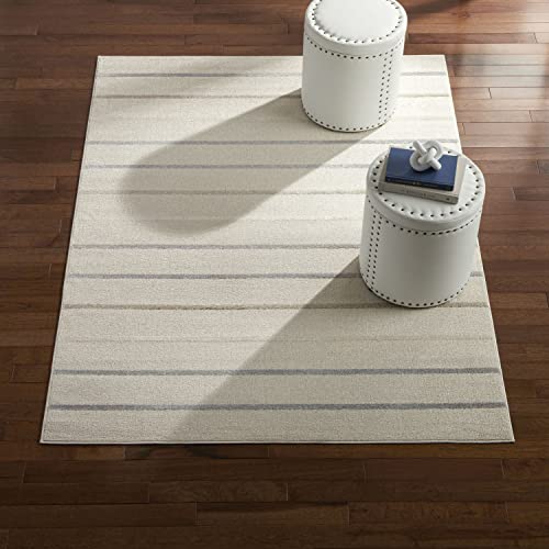 Lillian Lillian August Crescent Aris Modern Striped Area Rug, Beige/Grey/Blue, 5'2"x7'2"