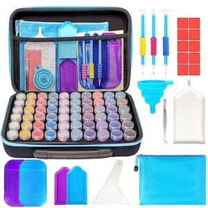 moeebtee diamond painting storage containers, 60 slots diamond painting accessories and tools portable diamond painting organizer, diamond art storage case jewelry beads storage box - blue