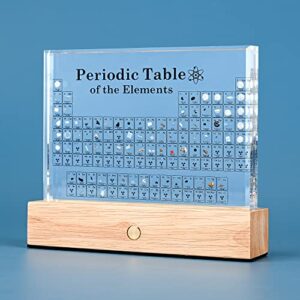 real periodic table of elements, periodic table with real elements inside, acrylic chemical periodic table display with 83 samples, wireless colorful light base gift for student, teachers crafts decor
