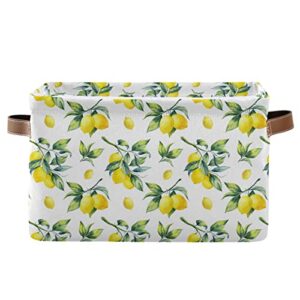 alaza lemon leaves watercolor summer large storage basket with handles foldable decorative 1 pack storage bin box for organizing living room shelves office closet clothes