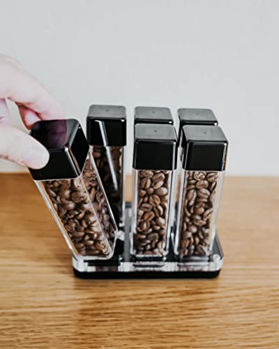 Normcore 6 Tubes Coffee Bean Cellars with Stand & Hopper - Single Dose Coffee Bean Vaults - Espresso Bean Storage Set - One-Way Exhaust Valve - Capacity 25-28g