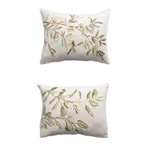 creative co-op viscose and linen blend printed botanical image, set of 2 styles pillows, cream