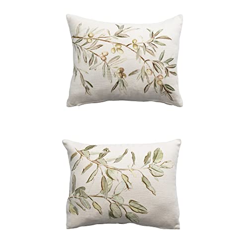 Creative Co-Op Viscose and Linen Blend Printed Botanical Image, Set of 2 Styles Pillows, Cream