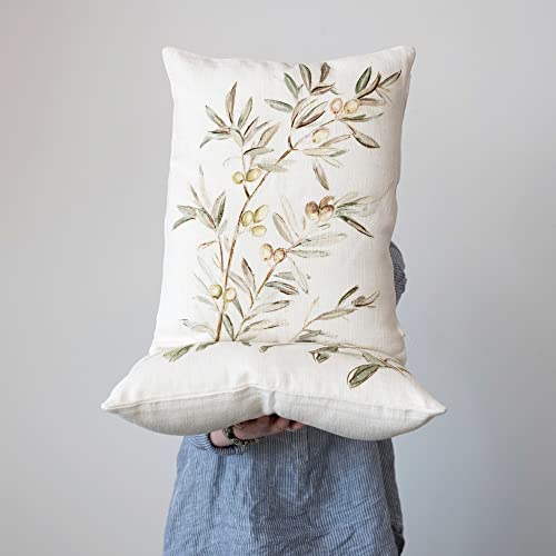 Creative Co-Op Viscose and Linen Blend Printed Botanical Image, Set of 2 Styles Pillows, Cream