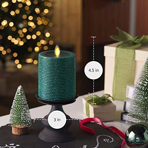 Luminara Realistic Artificial Flame Horizontal Green Metallic Glitter Candle (3 x 4.5-inch) Moving Flame LED Battery Operated Lights - Unscented - Remote Sold Separately