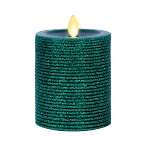 luminara realistic artificial flame horizontal green metallic glitter candle (3 x 4.5-inch) moving flame led battery operated lights - unscented - remote sold separately