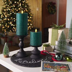 Luminara Realistic Artificial Flame Horizontal Green Metallic Glitter Candle (3 x 4.5-inch) Moving Flame LED Battery Operated Lights - Unscented - Remote Sold Separately
