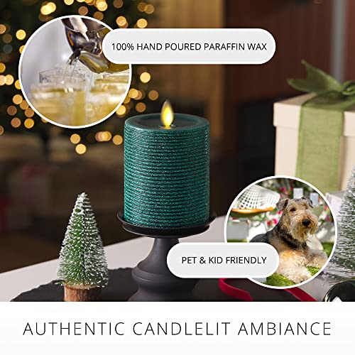 Luminara Realistic Artificial Flame Horizontal Green Metallic Glitter Candle (3 x 4.5-inch) Moving Flame LED Battery Operated Lights - Unscented - Remote Sold Separately