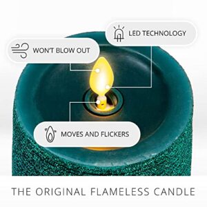 Luminara Realistic Artificial Flame Horizontal Green Metallic Glitter Candle (3 x 4.5-inch) Moving Flame LED Battery Operated Lights - Unscented - Remote Sold Separately