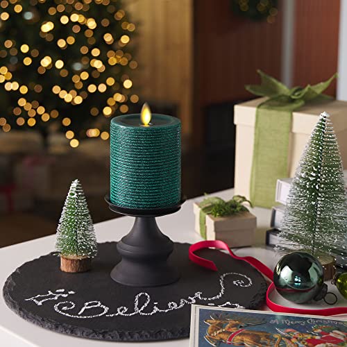 Luminara Realistic Artificial Flame Horizontal Green Metallic Glitter Candle (3 x 4.5-inch) Moving Flame LED Battery Operated Lights - Unscented - Remote Sold Separately