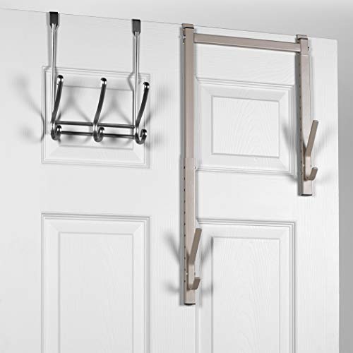 Richards Homewares Over The Door Hanger, 2 Organizer Rack, Adjustable Height Hooks for Coat, Hat, Scarf, Bag, Accessory-Nickel (120401A)