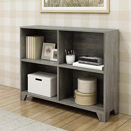 Max & Lily Modern Farmhouse 4-Shelf Bookcase, Solid Wood Bookshelves for Kids Bedroom, Driftwood