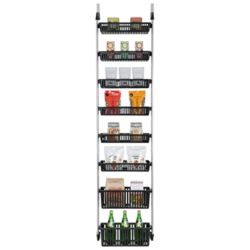 Smart Design Over-the-Door Organizer for Storage – Perfect for Pantry Organization, Bedroom, Bathroom Storage, Playroom, or Kitchen - Adjustable Steel Frame with 8 Baskets & Wall Mount – Black