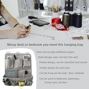 HSLFUAI Hanging Organizer with Pockets for Bathroom, Behind Door, Bedroom, Washing Table, Hanging Organizer, Door Organizer with 3 Sticky Wall Hooks (2Layer, Grey)