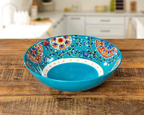 MICROWAVE SAFE Holiday Christmas DInner Ceramic Large Serving Bowl Pasta Bowl Fruit Bowl Salad Bowl Party Holiday Bohemian Talavera Spanish Influenced Design (Turquoise)