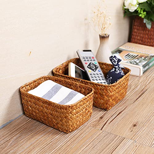 1pc Vegetable Supplies Bedroom Braided Seagrass Stationery Tray Clothes, Shelves Organizer Container and Natural Seaweed Retro Empty Lids Bread Xcm Pantry Handwoven Use