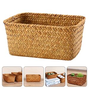 1pc Vegetable Supplies Bedroom Braided Seagrass Stationery Tray Clothes, Shelves Organizer Container and Natural Seaweed Retro Empty Lids Bread Xcm Pantry Handwoven Use