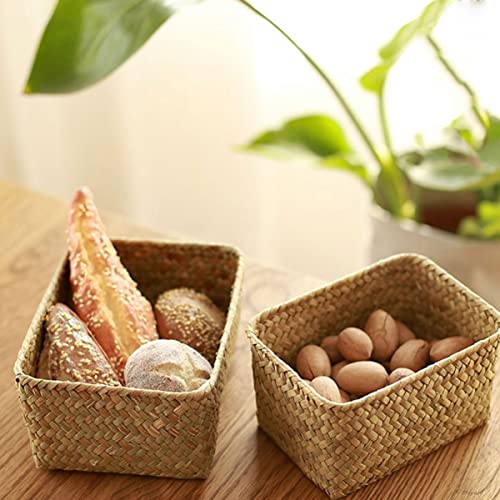 1pc Vegetable Supplies Bedroom Braided Seagrass Stationery Tray Clothes, Shelves Organizer Container and Natural Seaweed Retro Empty Lids Bread Xcm Pantry Handwoven Use