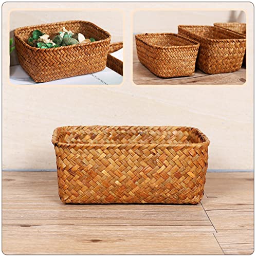 1pc Vegetable Supplies Bedroom Braided Seagrass Stationery Tray Clothes, Shelves Organizer Container and Natural Seaweed Retro Empty Lids Bread Xcm Pantry Handwoven Use