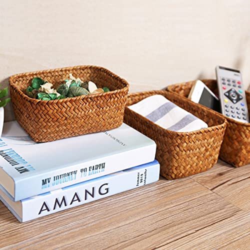 1pc Vegetable Supplies Bedroom Braided Seagrass Stationery Tray Clothes, Shelves Organizer Container and Natural Seaweed Retro Empty Lids Bread Xcm Pantry Handwoven Use