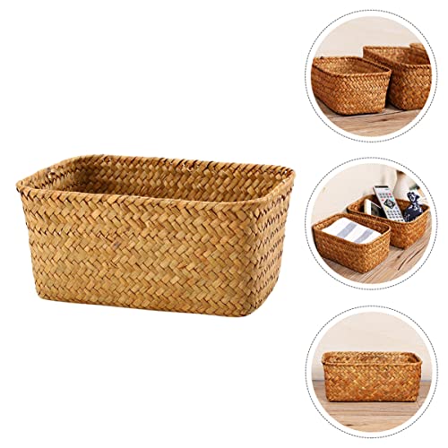 1pc Vegetable Supplies Bedroom Braided Seagrass Stationery Tray Clothes, Shelves Organizer Container and Natural Seaweed Retro Empty Lids Bread Xcm Pantry Handwoven Use