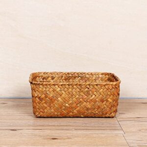 1pc Vegetable Supplies Bedroom Braided Seagrass Stationery Tray Clothes, Shelves Organizer Container and Natural Seaweed Retro Empty Lids Bread Xcm Pantry Handwoven Use