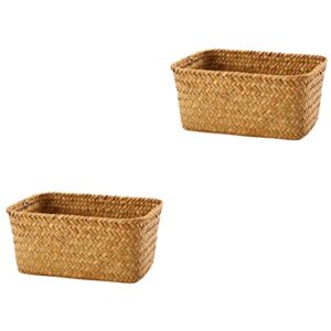 cabilock 2pcs braided organization tabletop shelf natural daily snack toilet decor picnic tank use hyacinth seagrass bucket stationery drawer makeup, for baskets practical weave towel