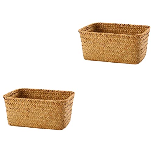 Cabilock 2pcs Braided Organization Tabletop Shelf Natural Daily Snack Toilet Decor Picnic Tank Use Hyacinth Seagrass Bucket Stationery Drawer Makeup, for Baskets Practical Weave Towel