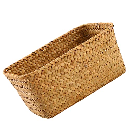 Cabilock 2pcs Braided Organization Tabletop Shelf Natural Daily Snack Toilet Decor Picnic Tank Use Hyacinth Seagrass Bucket Stationery Drawer Makeup, for Baskets Practical Weave Towel