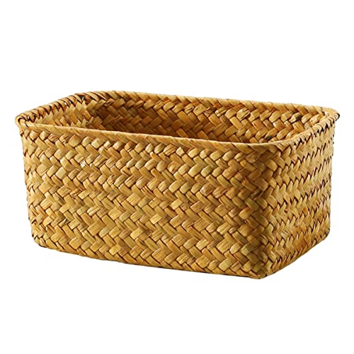 Cabilock 2pcs Braided Organization Tabletop Shelf Natural Daily Snack Toilet Decor Picnic Tank Use Hyacinth Seagrass Bucket Stationery Drawer Makeup, for Baskets Practical Weave Towel