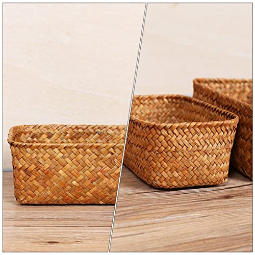 Cabilock 2pcs Braided Organization Tabletop Shelf Natural Daily Snack Toilet Decor Picnic Tank Use Hyacinth Seagrass Bucket Stationery Drawer Makeup, for Baskets Practical Weave Towel