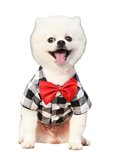 Milumia Pet Outfits Plaid Dog Shirt for Small Medium Dogs Bow Button Up Shirts Cat Clothes Black and White Small