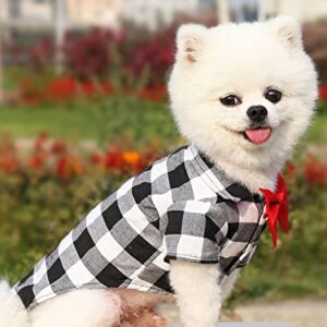 Milumia Pet Outfits Plaid Dog Shirt for Small Medium Dogs Bow Button Up Shirts Cat Clothes Black and White Small