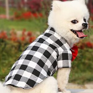 Milumia Pet Outfits Plaid Dog Shirt for Small Medium Dogs Bow Button Up Shirts Cat Clothes Black and White Small