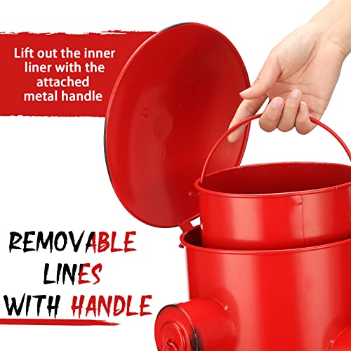 Hoolerry Fire Hydrant Trash Can Retro Creative Garbage Can with Inner Bucket Large Capacity Wrought Iron Pedal Trash Can Indoor Outdoor Waste Bins for Park Garden Kitchen Garbage (Red, Medium)
