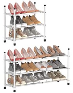 tzamli 3-tier stackable closet shoe rack organizer, expandable and adjustable metal shoes shelf storage small shoe rack for entryway dorm, white